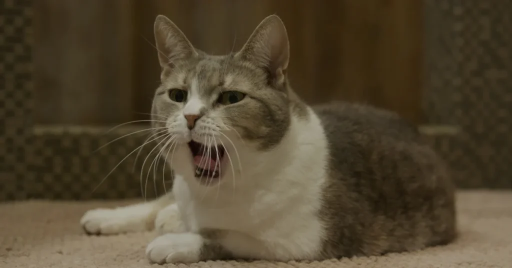 heavy breathing cat with mouth open