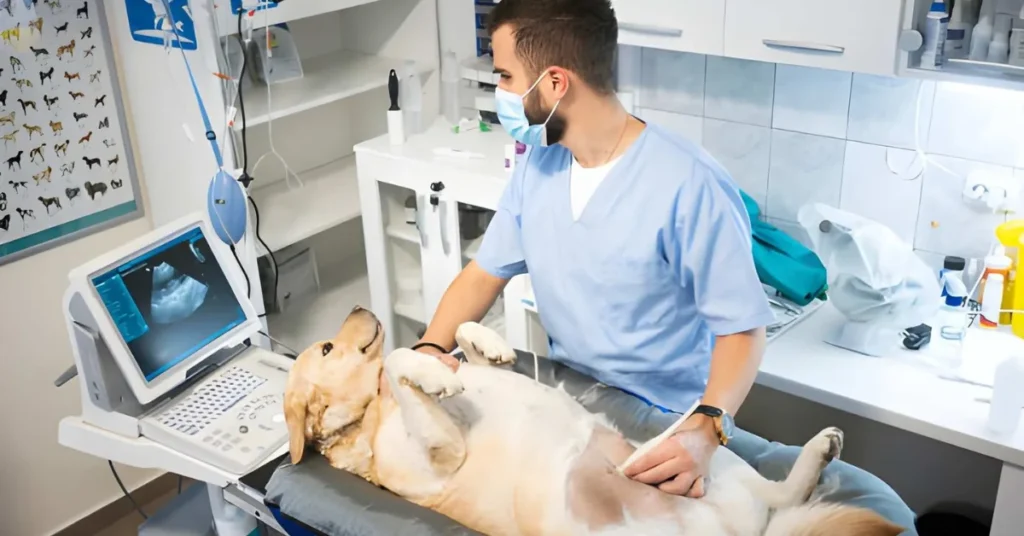 Pregnant dog checking hospital