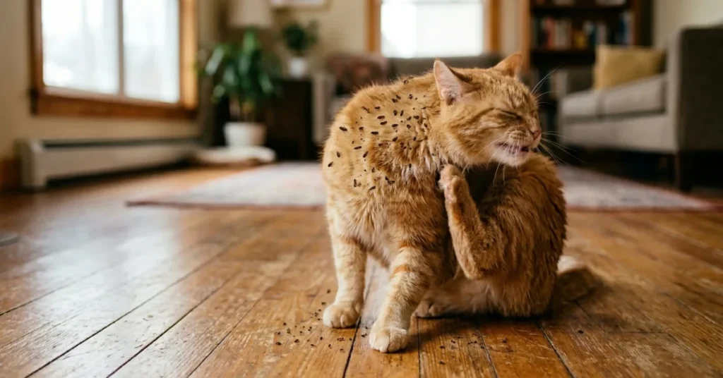 cat scratching neck due to flea infestation