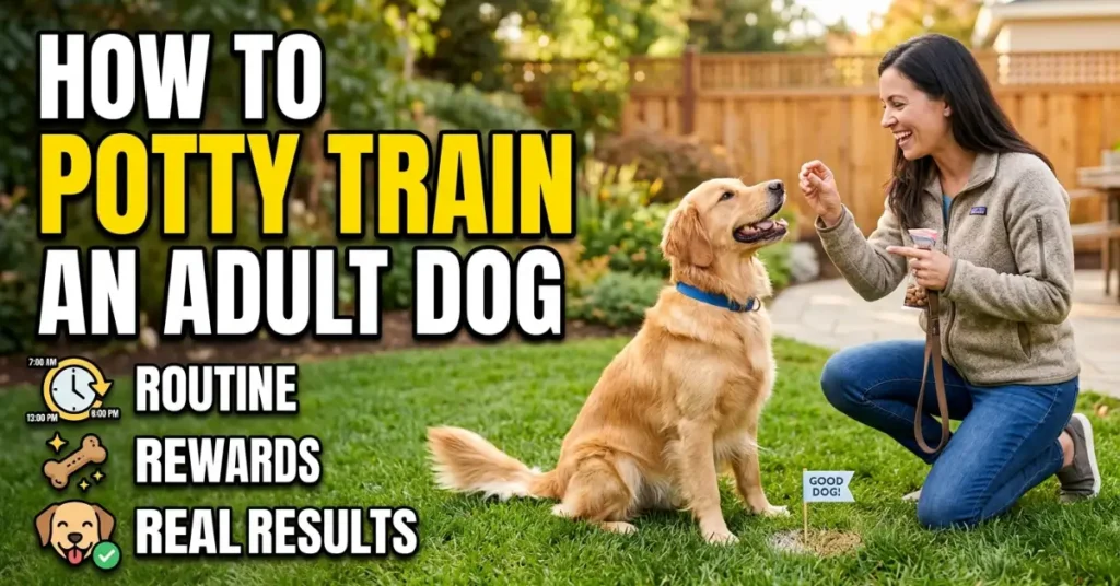 dog owner rewarding dog outside during potty training