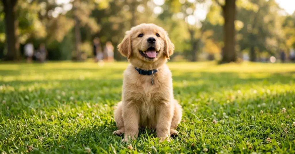 puppy sitting on grass for dog names with meaning