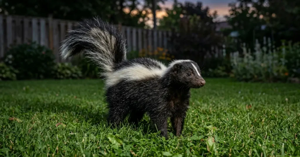 Striped skunk in backyard during breeding season