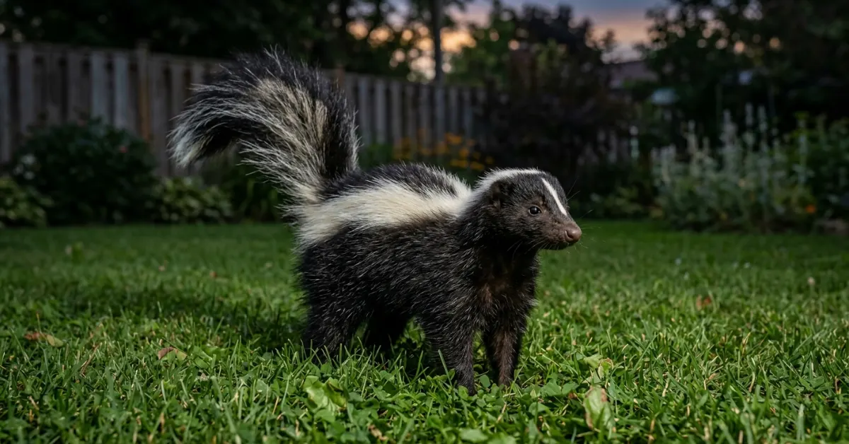 Striped skunk in backyard during breeding season