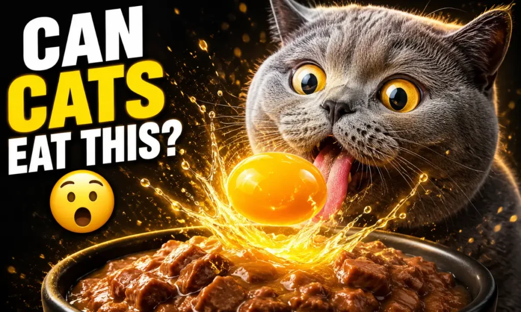 Shocked cat with glowing egg yolk