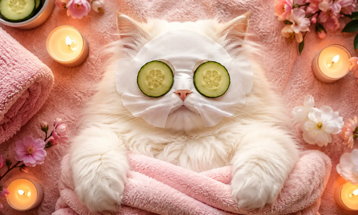 Cat relaxing during a gentle home massage