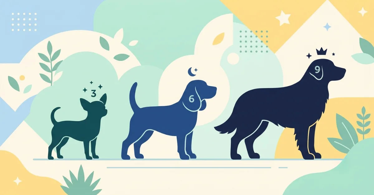 Dog age chart comparing small, medium, and large breed human years